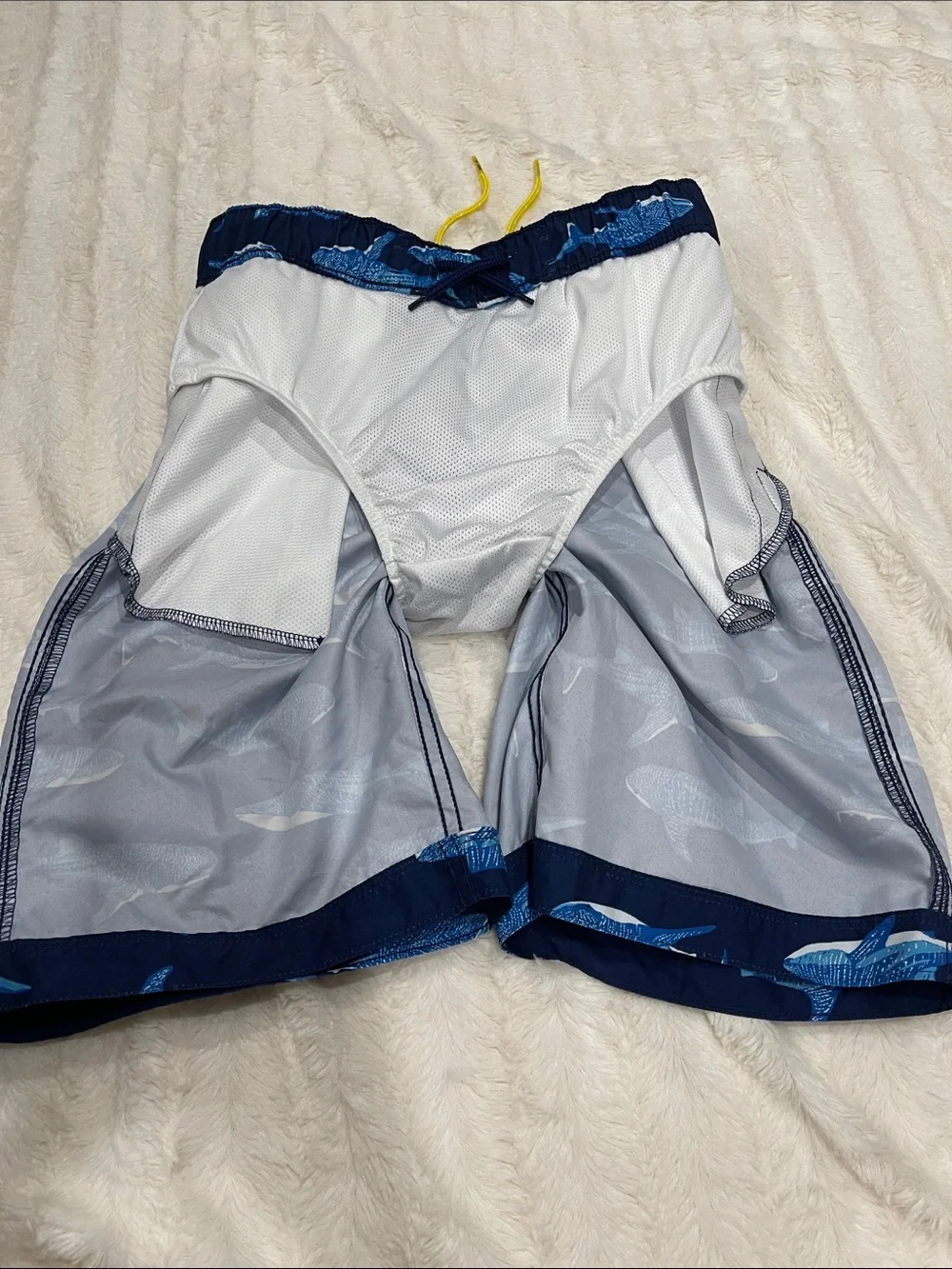 Boys size 14-16 Navy Blue Shark Print Swim Shorts